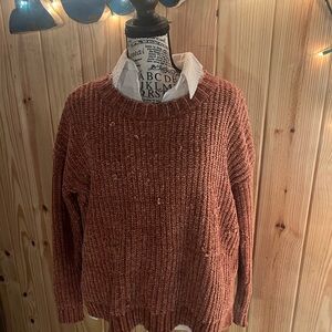 🤎🧡Aerie Warm Brown/Orange Crew Neck Sweater🧡🤎